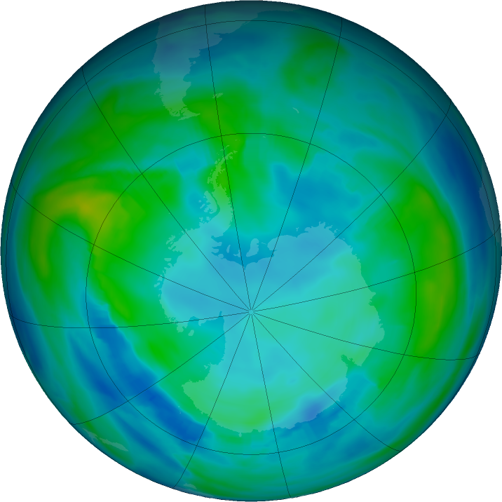 Antarctic ozone map for 13 May 2021